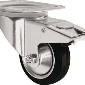 ZWENKWIEL WIEL D. 80MM DRAAGVERMOGEN 70KG MET TOTALE REM VAN MASSIEF RUBBER 10