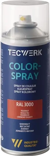 KLEURSPRAY VUURROOD ZIJDEMAT RAL 3000 400 ML SPUITBUS TECWERK