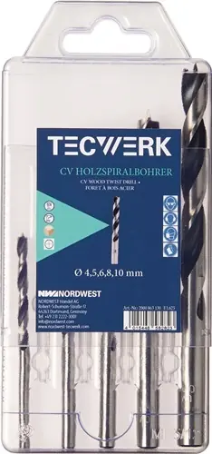 SET HOUTSPIRAALBOREN D. 3, 4, 5, 6, 7, 8, 9,10 MM 8 DELIG CHROOM-VANADIUMSTAAL