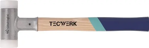 KUNSTSTOFHAMER LENGTE 350MM KOP D. 30MM HICKORY TERUGSLAGVRIJ HARD NYLON WIT