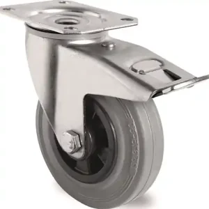 ZWENKWIEL MET TOTAALKLEM WIEL-Ø 125 MM DRAAGVERMOGEN 100 KG MET BEVESTIGINGSPLAA
