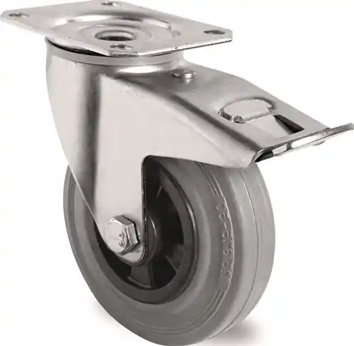 ZWENKWIEL MET TOTAALKLEM WIEL-Ø 125 MM DRAAGVERMOGEN 100 KG MET BEVESTIGINGSPLAA