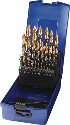 SPIRAALBOREN-SET DIN 338 TYPE N NOMINALE-Ø 1-10X0,5 MM HSS TIN-KOPCOATING 19-DEL