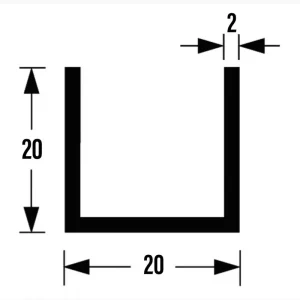 U-PROF ALU BRUTE 20X20X20X2MM 5M