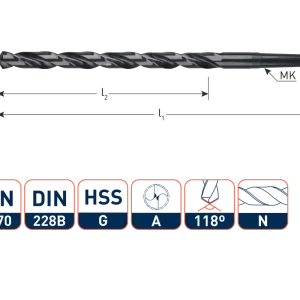 HSS-G MK1-SPIRAALBOOR, DIN 1870, TYPE N, ø11,0X375