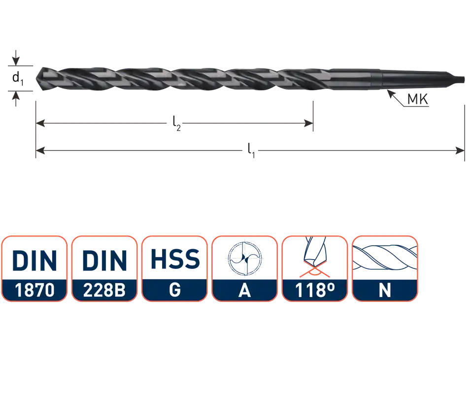 HSS-G MK1-SPIRAALBOOR, DIN 1870, TYPE N, ø11,0X375