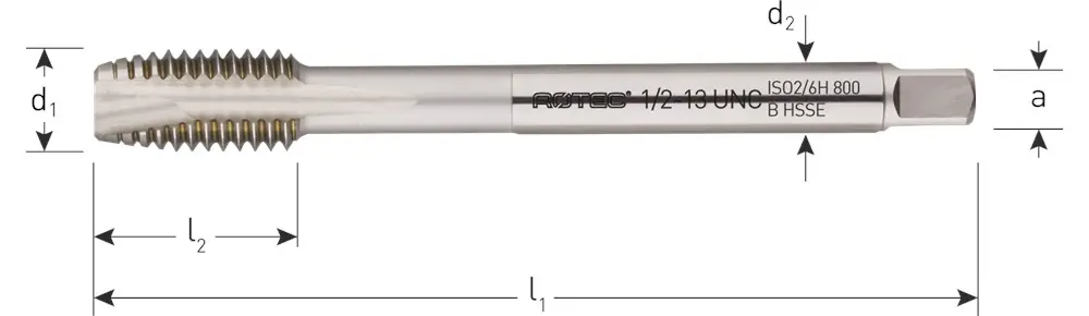 HSS-E MACHINETAP '800', DOORLOPEND, DIN 376, UNC 7/8"-9