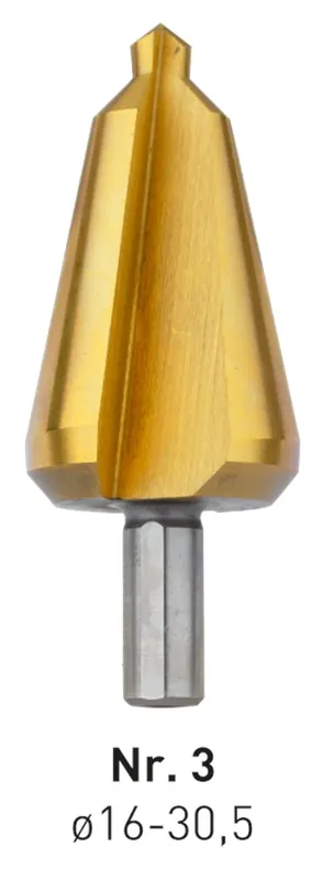 HSS CONISCHE PLAATBOOR NR.3, TIN-GECOAT / ø16-30,5