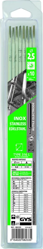 GYS ELEKTRODES V. RVS O2,5MM (X10)