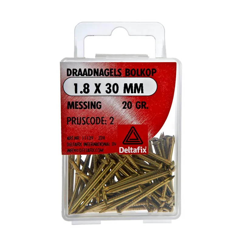 DRAADNAGEL BOLKOP MESSING 1.8 X 30 MM 20 GR.