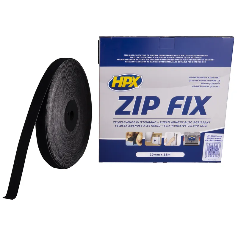 HPX ZIP FIX KLITTENBAND (LUS) - ZWART 20MM X 25M