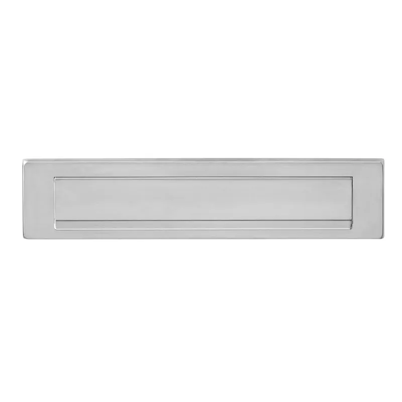BRIEFPLAAT RECHTHOEKIG 340X75MM MET KLEP/REGENRAND RVS