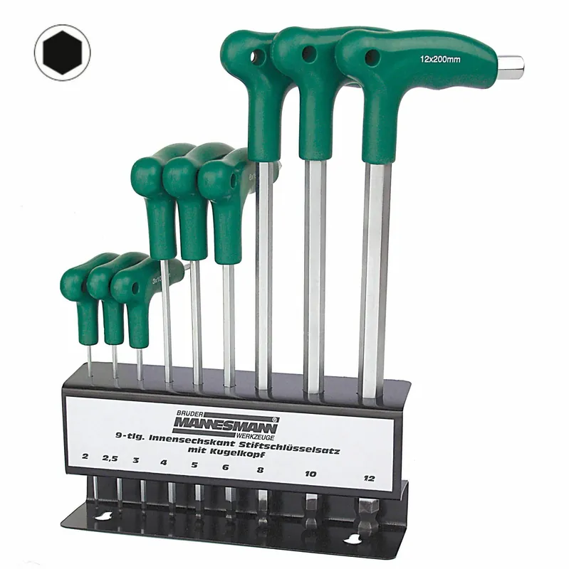 INBUS T-GREEPSET 9 DLG. METALEN BEWAARVOET. GREEP VAN ABS KUNSTSTOF 2-