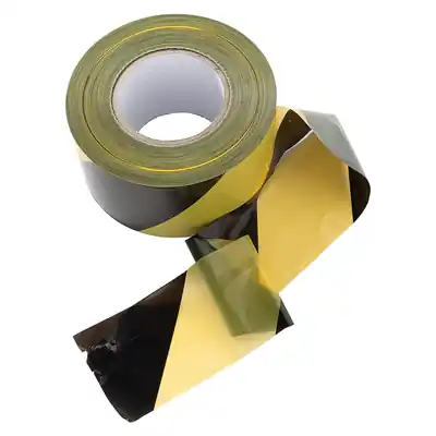 1072142 - AFSPERBAND GEEL/ZWART DOOS 75MM X 500M - 35 MICRON