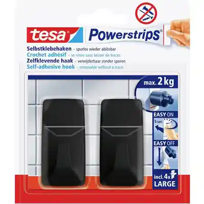 1072303 - POWERSTRIPS RECHTHOEK HAKEN L ZWART, 2KG, 2 STUKS