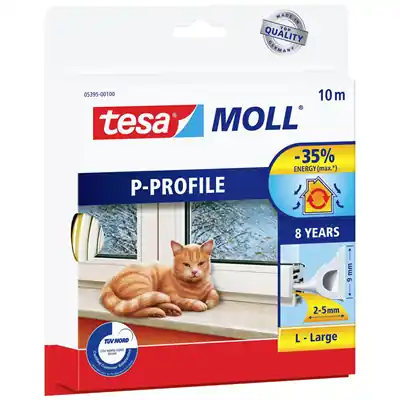 1076420 - TESAMOLL P-PROFIEL L 10M WIT 9X5,5MM AFDICHTINGSTAPE