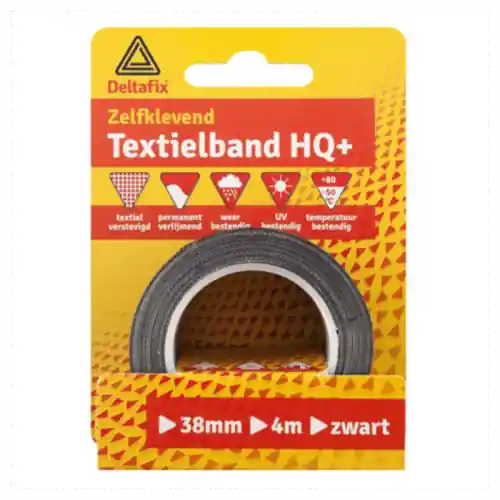 DUCTTAPE ZELFKLEVEND TEXTIELBAND HQ+ ZWART 4 M X 38 MM