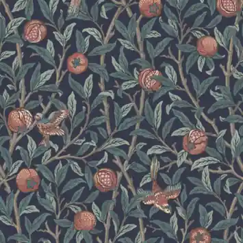 Vliesbehang William Morrris at Home Bird & Pomegranate Marineblauw (dessin 124259)