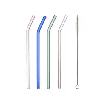 Rietjes glas set van 4 met schoonmaakborstel