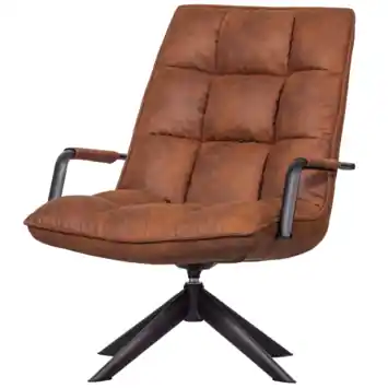 WOOOD fauteuil Jouke cognac leerlook polyester draaibaar met armleuning