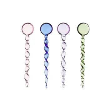 Theelepel glas set van 4 roze, blauw, paars en groen