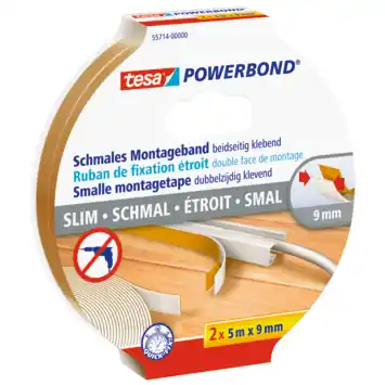Tesa Powerbond montagetape smal 5 m x 9 mm (2 stuks)