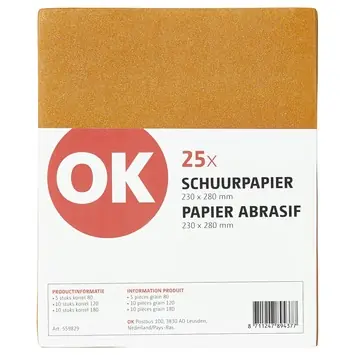 OK schuurpapier assorti K80, K120 en K180 (25 stuks)