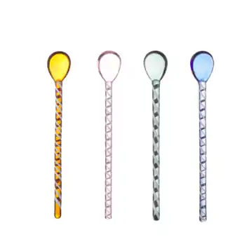 Theelepel glas set van 4 roze, bruin, groen en blauw