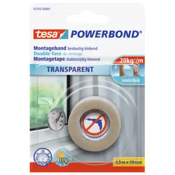 Tesa Powerbond montagetape transparant 1,5 m x 19 mm