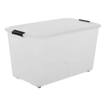 Iris Rollerbox opbergbox transparant kunststof met wieltjes 70 L