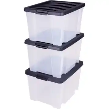 IRIS Handybox Opbergbox - 30L - Kunststof - Transparant/Zwart - Set van 3