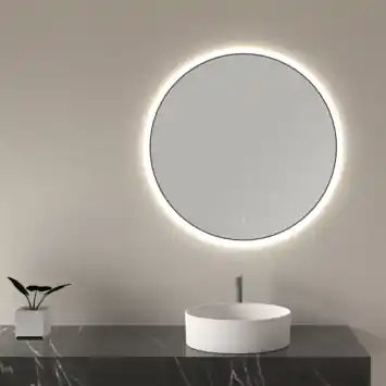 Marho Mavri badkamerspiegel verlichting dimbaar mat zwart Ø 100 cm