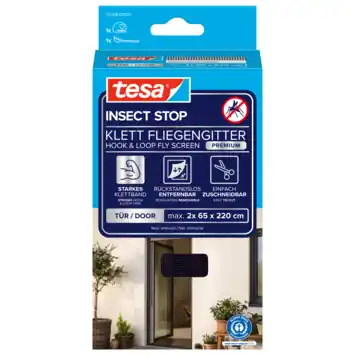 tesa Insect Stop deurhor met klittenband Comfort 65 x 220 cm antraciet 2 stuks