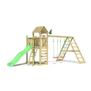 Speeltoestel Jungle Gym Safari grenen geïmpregneerd met glijbaan groen en 2-klimrek module