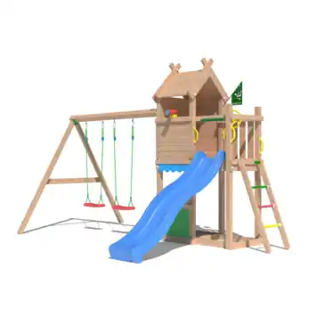 Speeltoestel Jungle Gym Resort douglas met glijbaan blauw en 2-schommel module