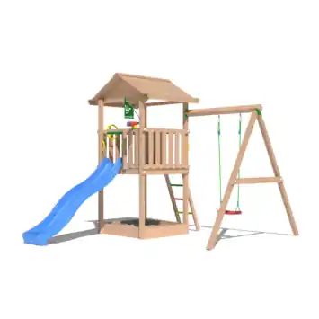 Speeltoestel Jungle Gym House douglas met glijbaan blauw en 1-schommel module