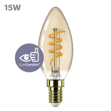 Philips LED kaars E14 15W filament goud spiraal dimbaar