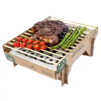 Casus Grill wegwerp BBQ karton/bamboe 31 x 23,5 x 5,5 cm