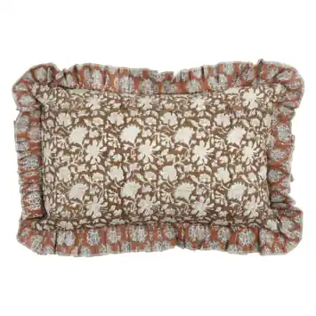 Sierkussen bloemen donker bruin - l55xb35xh10cm
