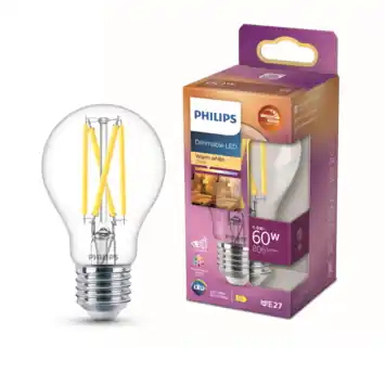 Philips LED peer E27 60W filament helder warmglow dimbaar