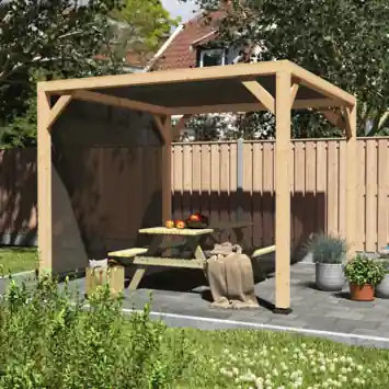 Silvano pergola douglas 324 x 324 cm met schaduwdoek en zijdoek