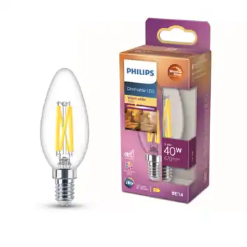 Philips LED kaars E14 40W filament helder warmglow dimbaar