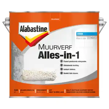 Alabastine muurverf alles-in-1 wit mat 2,5 liter