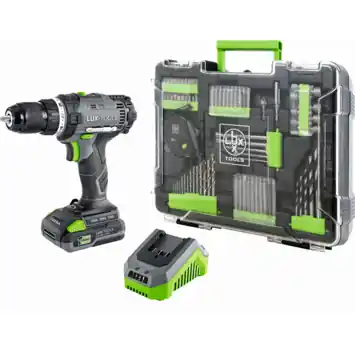 LUX 20V accuboormachine inclusief 2,0Ah accu, lader en koffer met accessoires