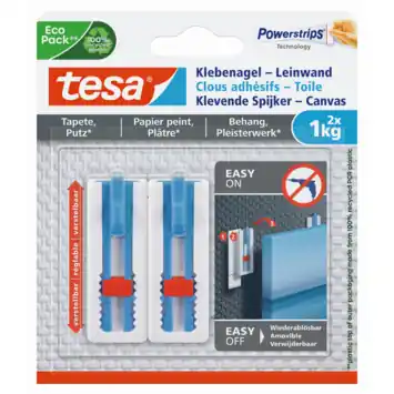 Tesa klevende spijker canvas voor behang en pleisterwerk verstelbaar wit 1 kg 2 stuks