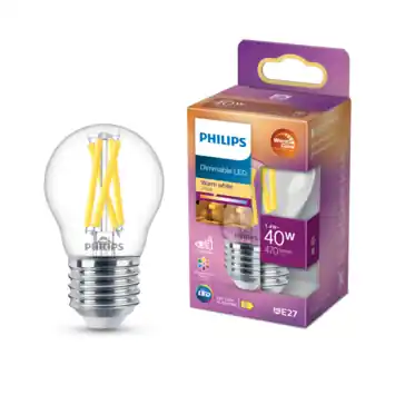 Philips LED kogel E27 40W filament helder warmglow dimbaar