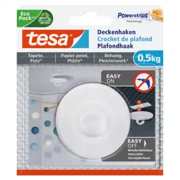 Tesa klevende plafondhaak voor behang en pleisterwerk wit 0,5 kg