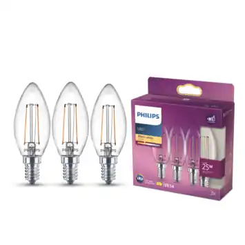 Philips LED kaars E14 1,9W 3 stuks filament helder niet dimbaar