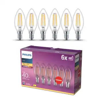 Philips LED kaars E14 3,4W 6 stuks filament helder niet dimbaar