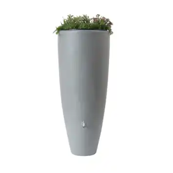 Garantia regenton 2 in 1 met plantenbak 300 L grijs kunststof 62 x 62 x 145 cm met kraantje en vulautomaat